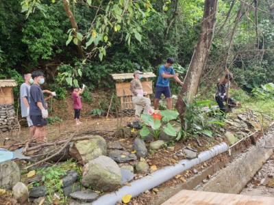 號召族人整理遷村公園，並栽植情柴原生民俗植物，作為向下紮根的場域